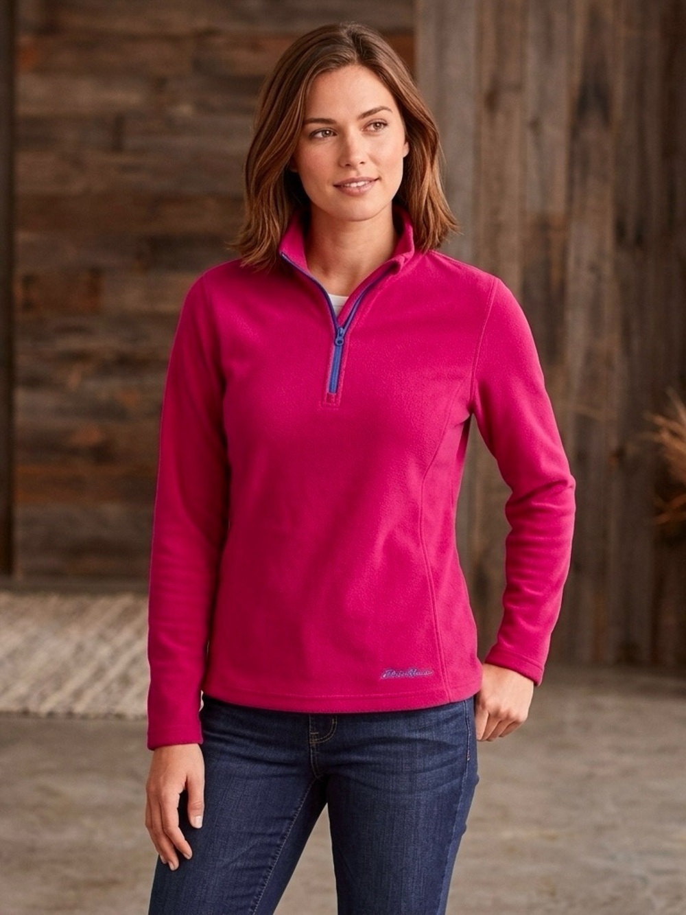 Eddie Bauer Women’s Quarter Zip Fleece Pullover Magenta Pink Size M